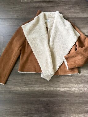 John + Jenn Faux Suede Sherpa-Lined Brown Jacket